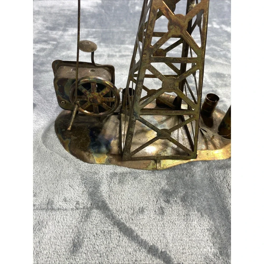 Vintage Copper Oil Well Sculpture Motion Music Box The Dream 9.5"x 10.5" Working - Picture 10 of 12